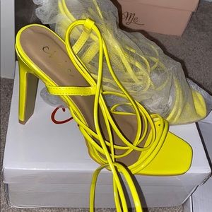 Neon Strappy Block Heels